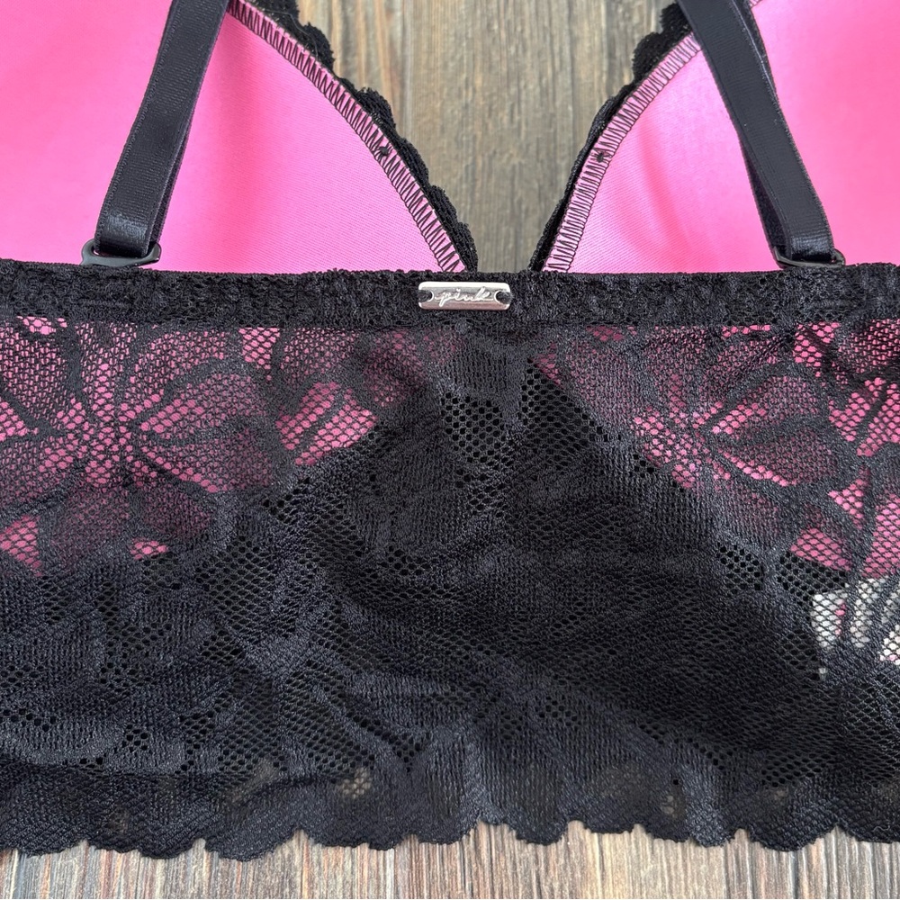 PINK Victorias Secret Convertible Push Up Bralette M Black Lace No Underwire - Picture 5 of 12